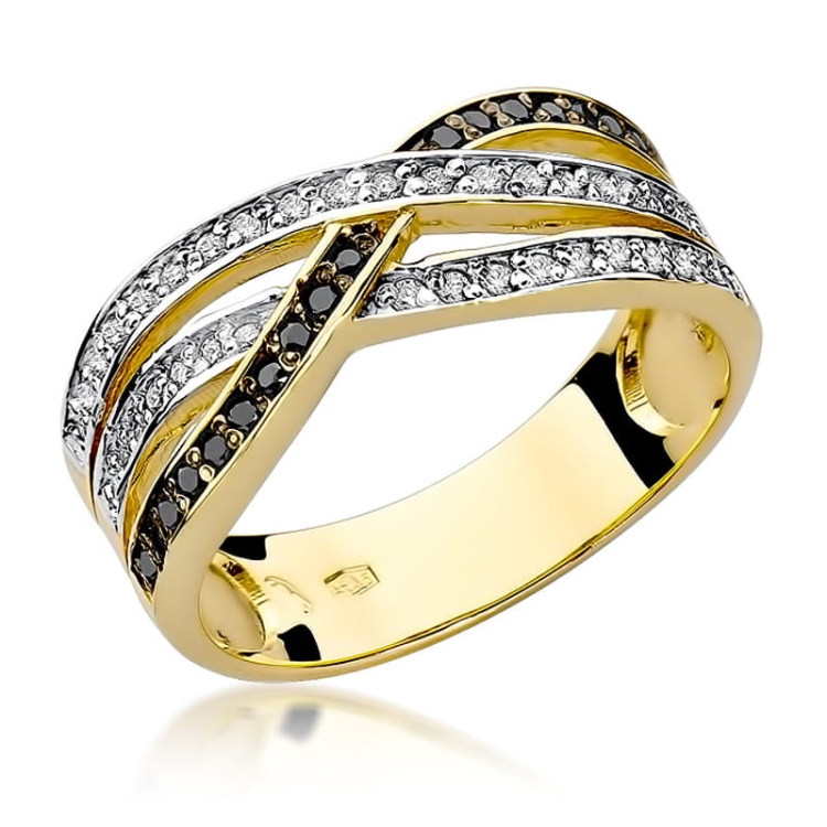 Pierścionek zaręczynowy z żółtego złota z czarnymi i białymi diamentami 0,18ct Fire Of Love