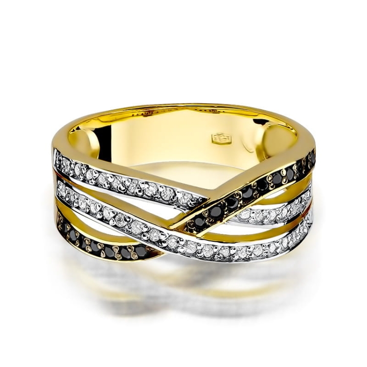 Pierścionek zaręczynowy z żółtego złota z czarnymi i białymi diamentami 0,18ct Fire Of Love