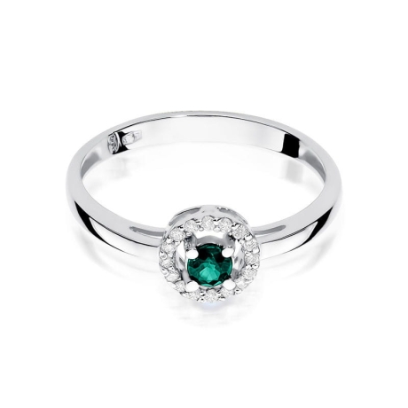 Przejdź do produktu Pierścionek zaręczynowy z białego złota z szmaragdem i diamentami 0,08ct Fire Of Love