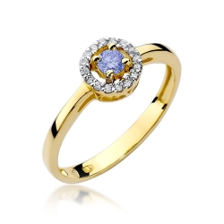 Pierścionek zaręczynowy z żółtego złota z tanzanitem i diamentami 0,08ct Fire Of Love