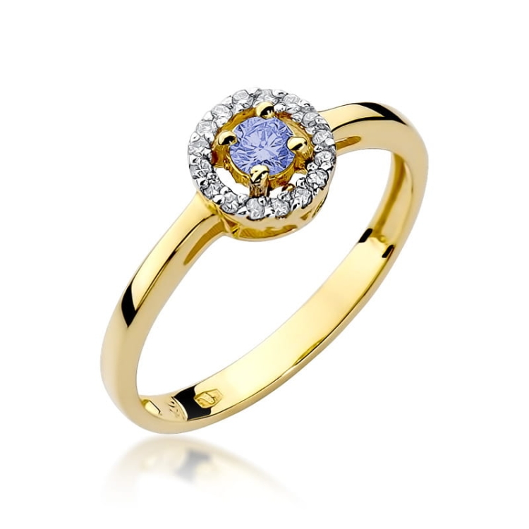 Pierścionek zaręczynowy z żółtego złota z tanzanitem i diamentami 0,08ct Fire Of Love