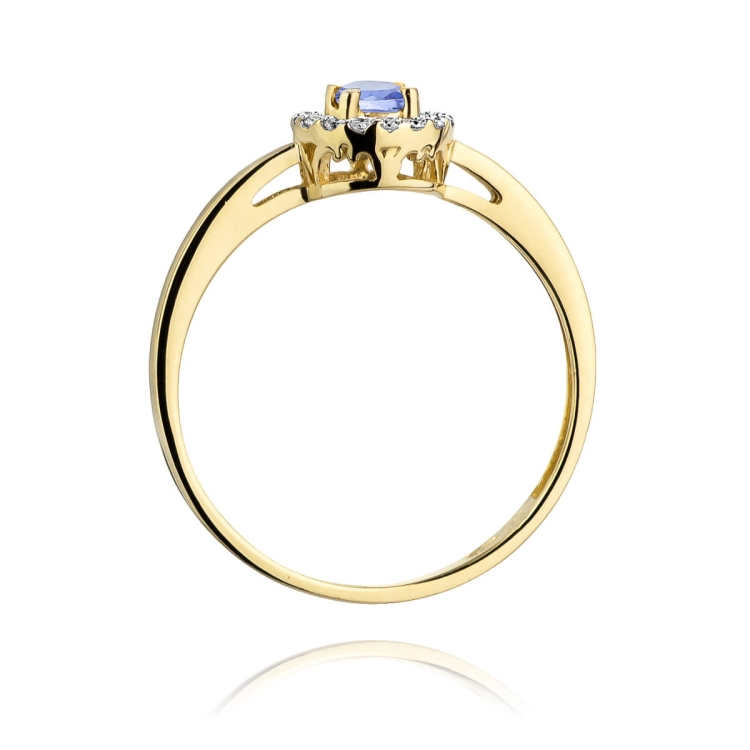 Pierścionek zaręczynowy z żółtego złota z tanzanitem i diamentami 0,08ct Fire Of Love