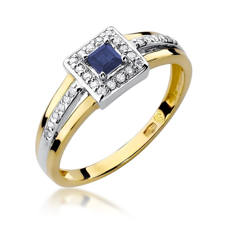 Pierścionek zaręczynowy z żółtego złota z szafirem i diamentami 0,14ct Fire Of Love
