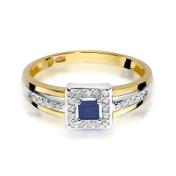 Pierścionek zaręczynowy z żółtego złota z szafirem i diamentami 0,14ct Fire Of Love