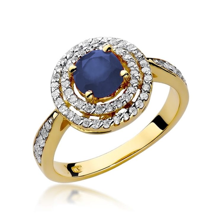 Pierścionek zaręczynowy z żółtego złota z szafirem i diamentami 0,38ct Fire Of Love