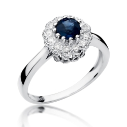 Pierścionek zaręczynowy z białego złota z szafirem i diamentami 0,17ct Fire Of Love