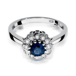 Pierścionek zaręczynowy z białego złota z szafirem i diamentami 0,17ct Fire Of Love