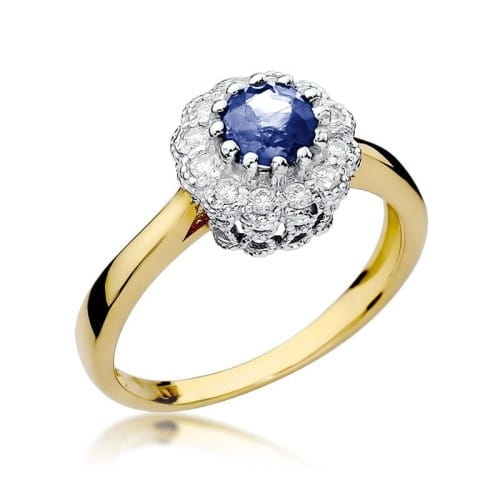 Pierścionek zaręczynowy z żółtego złota z tanzanitem i diamentami 0,17ct Fire Of Love