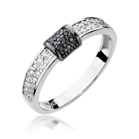 Przejdź do produktu Pierścionek zaręczynowy z białego złota z czarnymi i białymi diamentami 0,14ct Fire Of Love