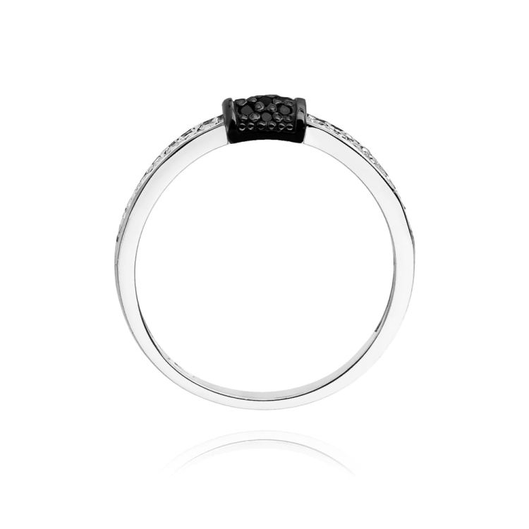 Pierścionek zaręczynowy z białego złota z czarnymi i białymi diamentami 0,14ct Fire Of Love