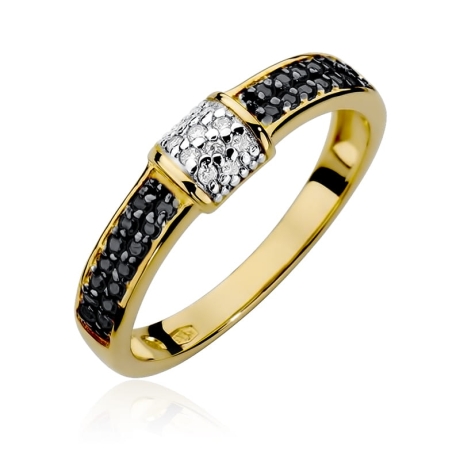 Przejdź do produktu Pierścionek zaręczynowy z żółtego złota z czarnymi i białymi diamentami 0,05ct Fire Of Love