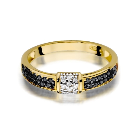 Przejdź do produktu Pierścionek zaręczynowy z żółtego złota z czarnymi i białymi diamentami 0,05ct Fire Of Love