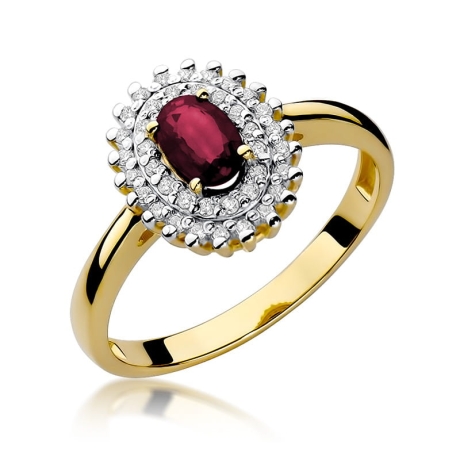 Przejdź do produktu Pierścionek zaręczynowy z żółtego złota z rubinem i diamentami 0,19ct Fire Of Love