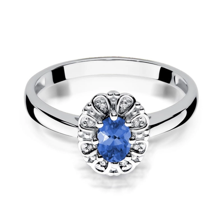 Pierścionek zaręczynowy z białego złota z tanzanitem i diamentami 0,07ct Fire Of Love