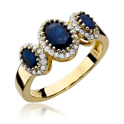 Pierścionek zaręczynowy z żółtego złota z szafirami i brylantami 0,24ct Fire Of Love