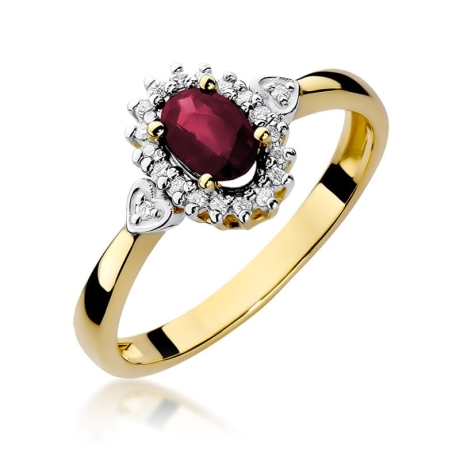 Przejdź do produktu Pierścionek zaręczynowy z żółtego złota z rubinem i diamentami 0,10ct Fire Of Love 