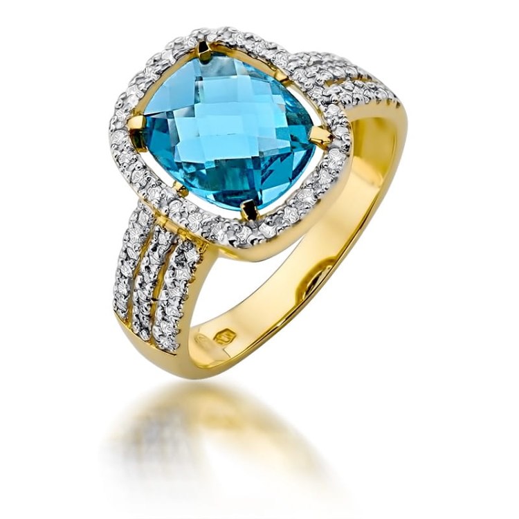 Pierścionek zaręczynowy z żółtego złota z topazem i diamentami 0,31ct Fire Of Love