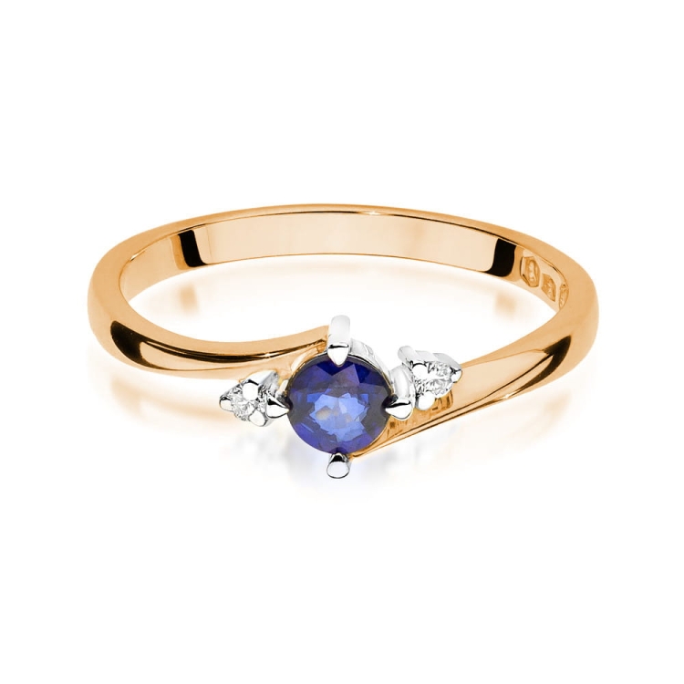 Pierścionek zaręczynowy z różowego złota z szafirem i diamentami 0,03ct Fire Of Love