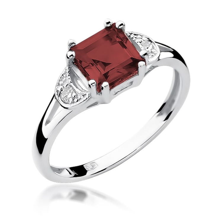 Pierścionek zaręczynowy z białego złota z granatem i diamentami 0,06ct Fire Of Love