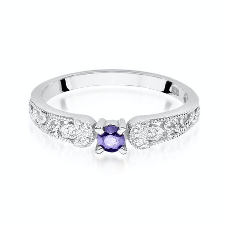 Przejdź do produktu Pierścionek zaręczynowy z białego złota z tanzanitem i diamentami 0,03ct Fire Of Love