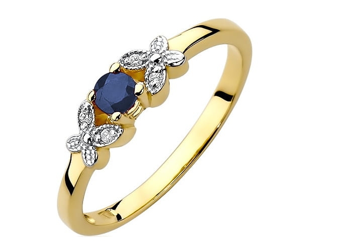Pierścionek zaręczynowy z żółtego złota z szafirem i diamentami 0,02ct Fire Of Love