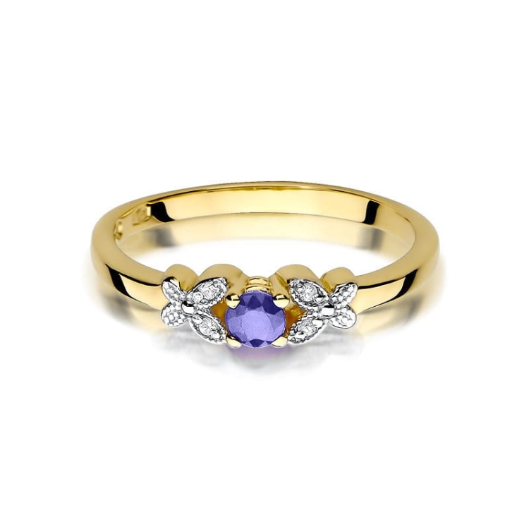 Pierścionek zaręczynowy z żółtego złota z tanzanitem i diamentami 0,02ct Fire Of Love