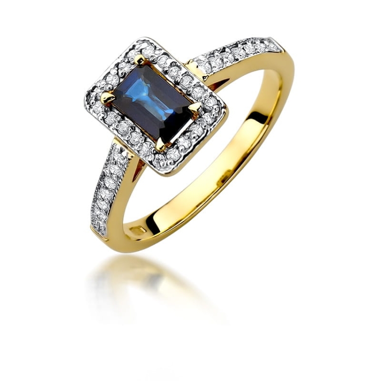 Pierścionek zaręczynowy z żółtego złota z szafirem i diamentami 0,22ct Fire Of Love