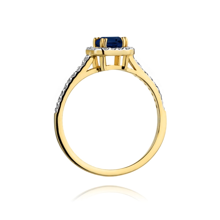 Pierścionek zaręczynowy z żółtego złota z szafirem i diamentami 0,22ct Fire Of Love