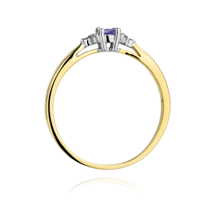 Pierścionek zaręczynowy z żółtego złota z tanzanitem i diamentami 0,03ct Fire Of Love