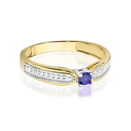 Przejdź do produktu Pierścionek zaręczynowy z żółtego złota z tanzanitem i diamentami 0,09ct Fire Of Love 