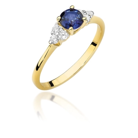 Przejdź do produktu Pierścionek zaręczynowy z żółtego złota z szafirem i diamentami 0,18ct Fire Of Love 
