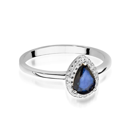 Przejdź do produktu Pierścionek zaręczynowy z białego złota z szafirem i diamentami 0,11ct Fire Of Love 