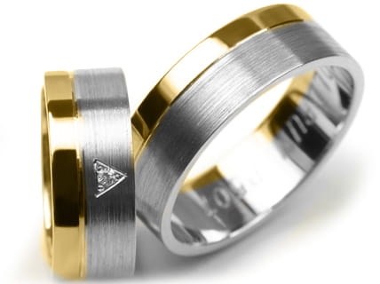 Obrączki ślubne dwukolorowe płaskie z cyrkonią 7mm Premium P-507-k