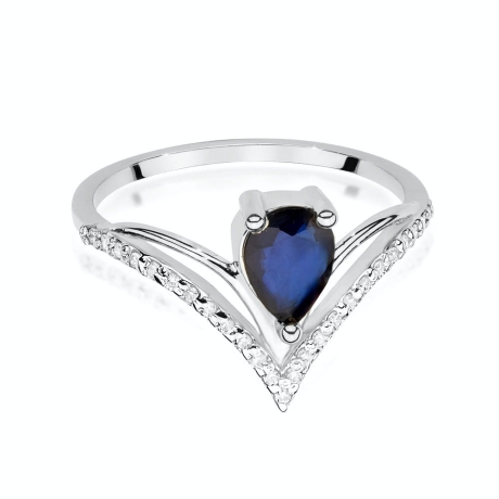 Przejdź do produktu Pierścionek zaręczynowy z białego złota z szafirem i diamentami 0,12ct Fire Of Love