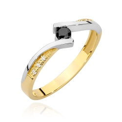 Pierścionek zaręczynowy z żółtego złota z czarnym diamentem i diamentami 0,03ct Fire Of Love