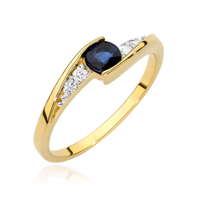 Pierścionek zaręczynowy z żółtego złota z szafirem i diamentami 0,06ct Fire Of Love