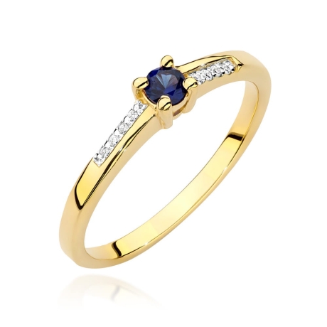 Przejdź do produktu Pierścionek zaręczynowy z żółtego złota z szafirem i diamentami 0,04ct Fire Of Love 