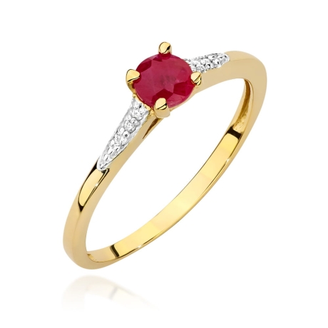 Przejdź do produktu Pierścionek zaręczynowy z żółtego złota z rubinem i diamentami 0,03ct Fire Of Love 
