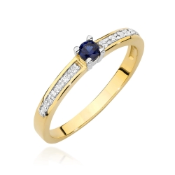 Pierścionek zaręczynowy z żółtego złota z szafirem i diamentami 0,05ct Fire Of Love