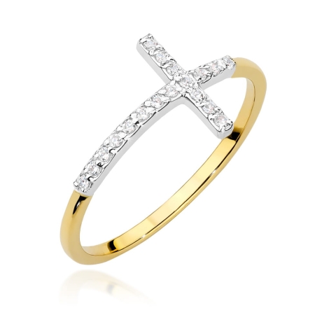 Przejdź do produktu Pierścionek zaręczynowy z żółtego złota z diamentami 0,09ct krzyż Fire Of Love 