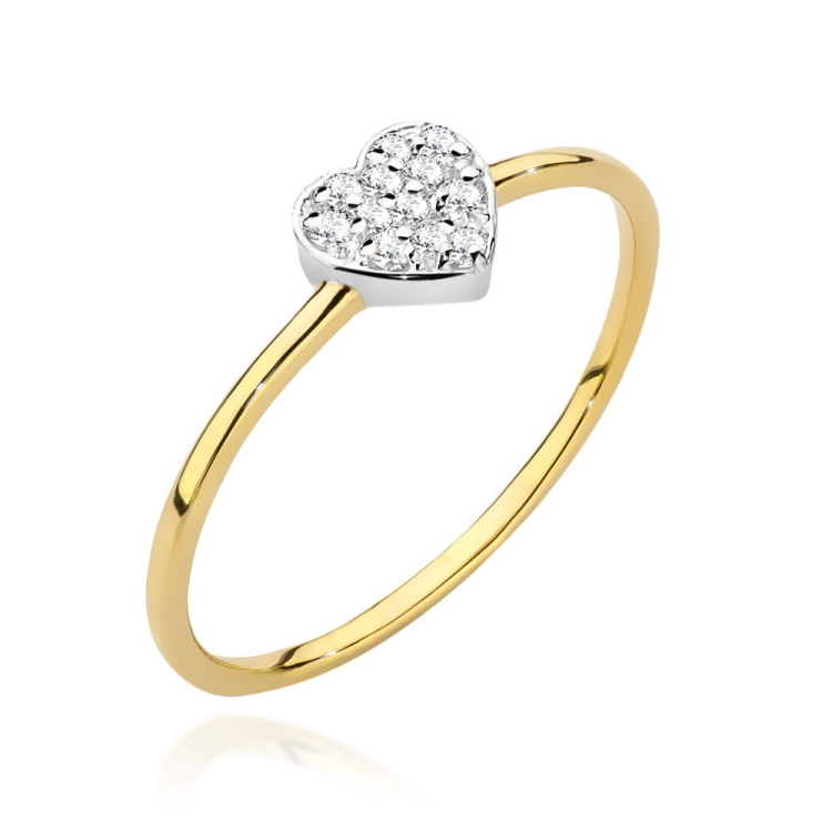 Pierścionek zaręczynowy z żółtego złota z diamentami 0,10ct serce Fire Of Love