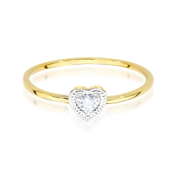 Pierścionek zaręczynowy z żółtego złota z diamentem 0,02ct serce Fire Of Love