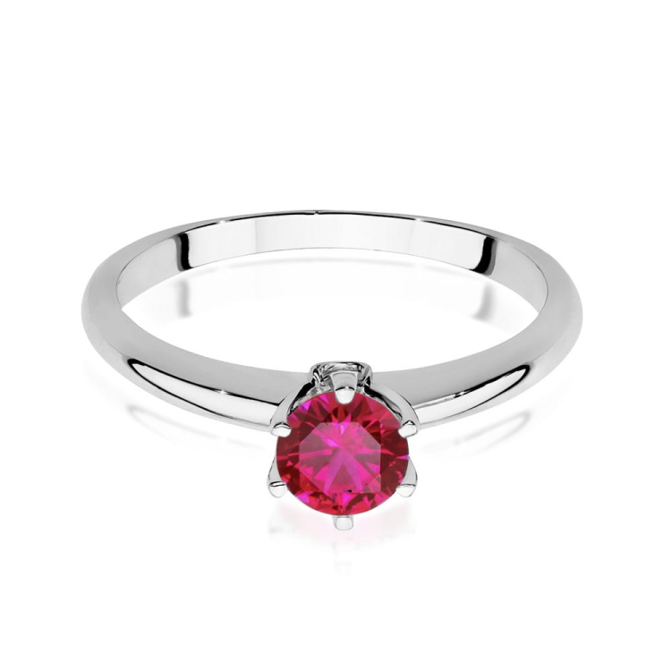 Pierścionek zaręczynowy z białego złota z rubinem i diamentami 0,04ct Fire Of Love