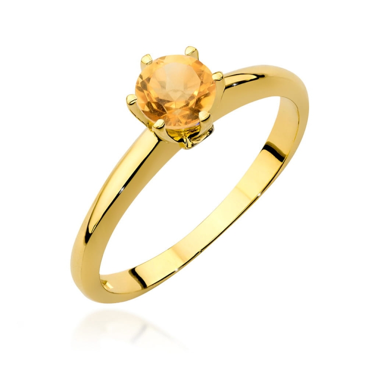 Pierścionek zaręczynowy z żółtego złota z cytrynem i brylantami 0,04ct Fire Of Love