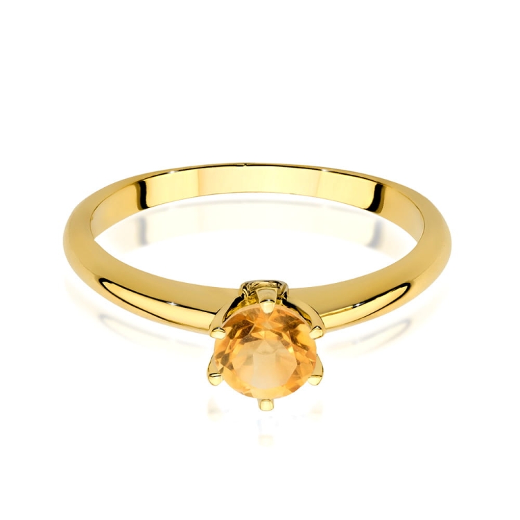 Pierścionek zaręczynowy z żółtego złota z cytrynem i brylantami 0,04ct Fire Of Love