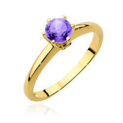 Pierścionek zaręczynowy z żółtego złota z ametystem i brylantami 0,04ct Fire Of Love