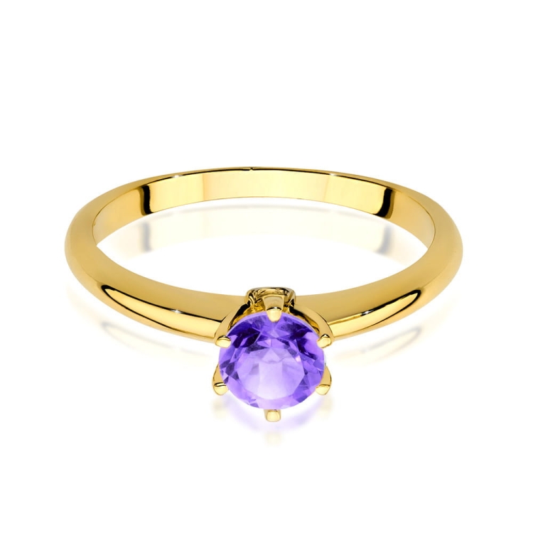 Pierścionek zaręczynowy z żółtego złota z ametystem i brylantami 0,04ct Fire Of Love