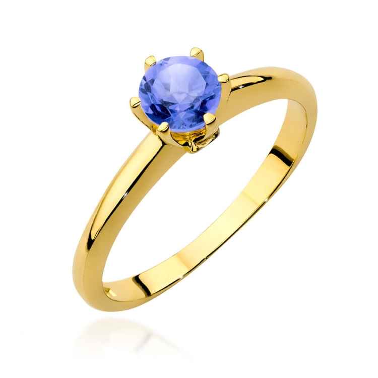 Pierścionek zaręczynowy z żółtego złota z tanzanitem i diamentami 0,04ct Fire Of Love