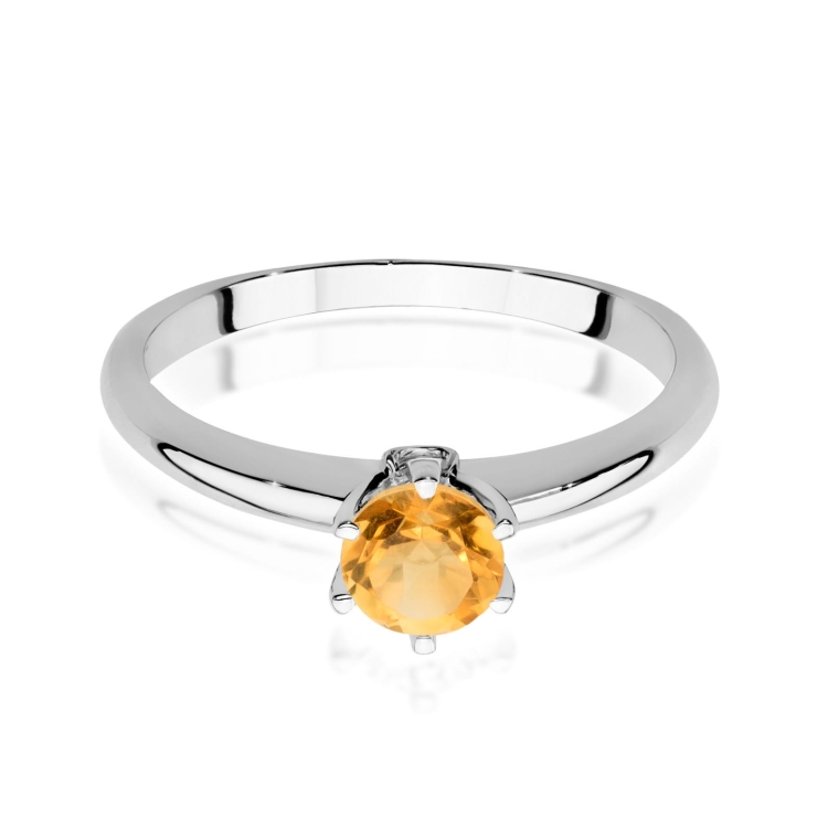 Pierścionek zaręczynowy z białego złota z cytrynem i brylantami 0,04ct Fire Of Love