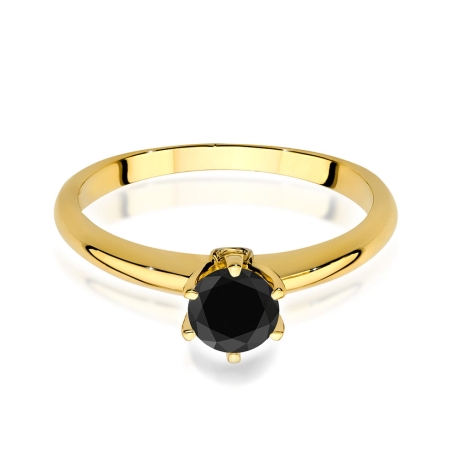 Przejdź do produktu Pierścionek zaręczynowy z żółtego złota z czarnym diamentem i diamentami 0,04ct Fire Of Love 